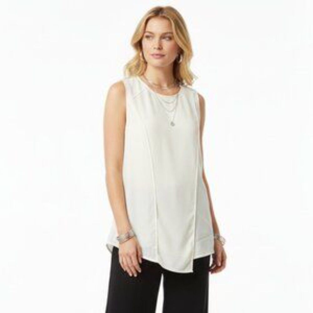 Quinn White Layer Draped Sleeveless Tank Blouse Top S